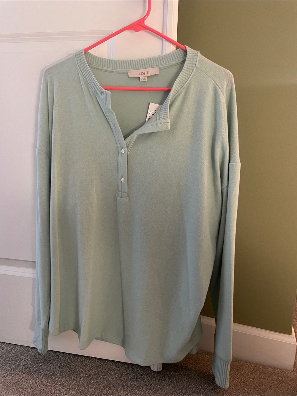 LOFT Light Mint Green Henley Pullover